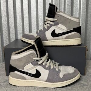 Air Jordan 1 Mid SE GS Youth 7Y Smoke Grey White Black Kids Shoes FD9091 002